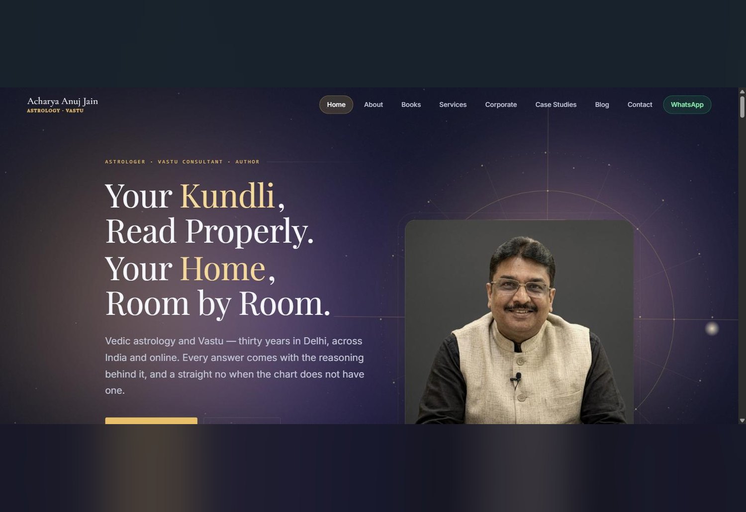 Acharya Anuj Jain — astrology and Vastu consultancy website built by BytePatch Technologies