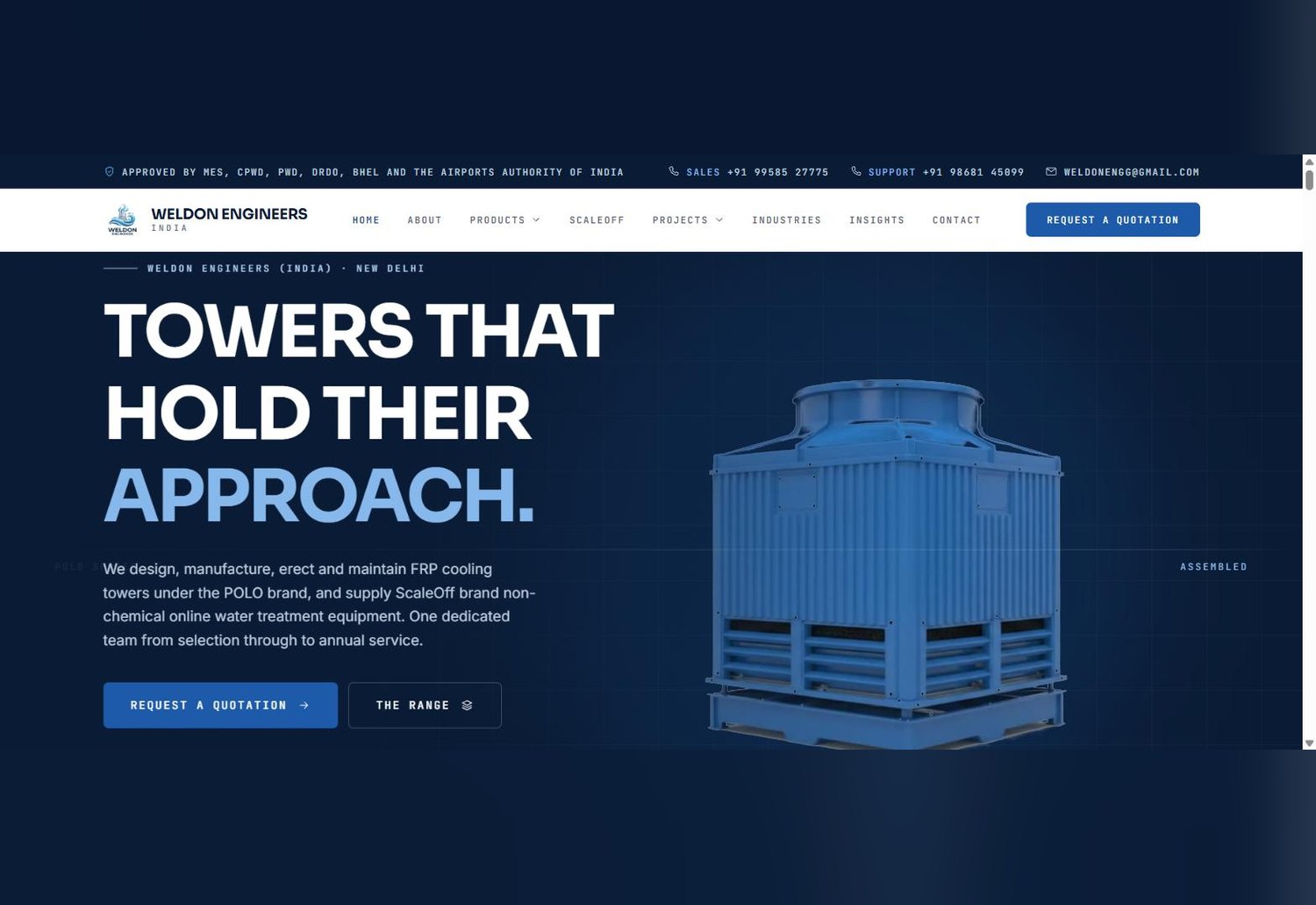 Weldon Engineers (India) — FRP cooling tower manufacturer website built by BytePatch Technologies